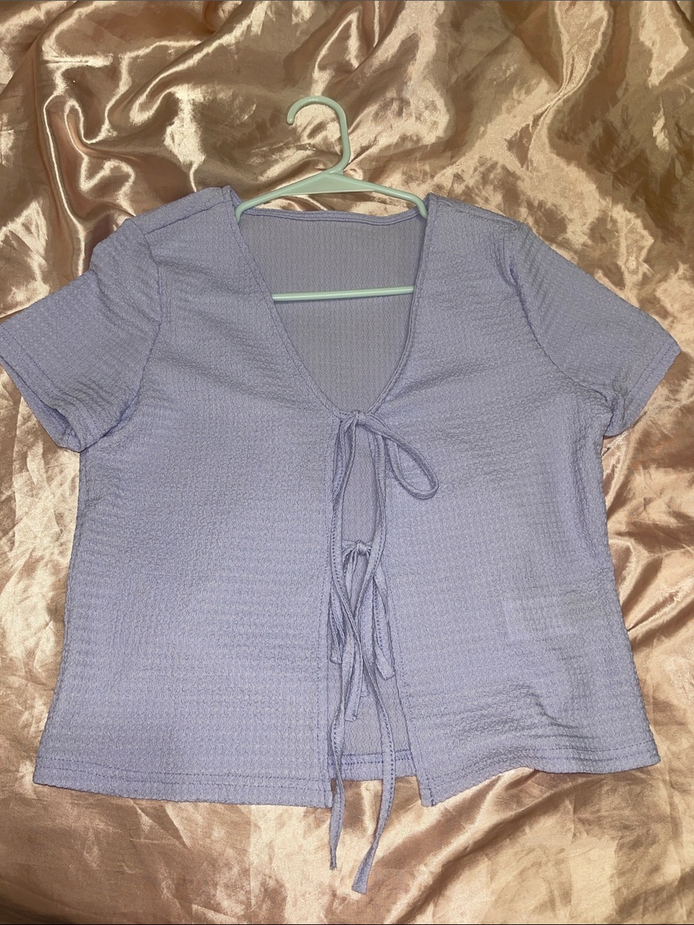 SHEIN Lavender Front Tie Short Sleeve Top
